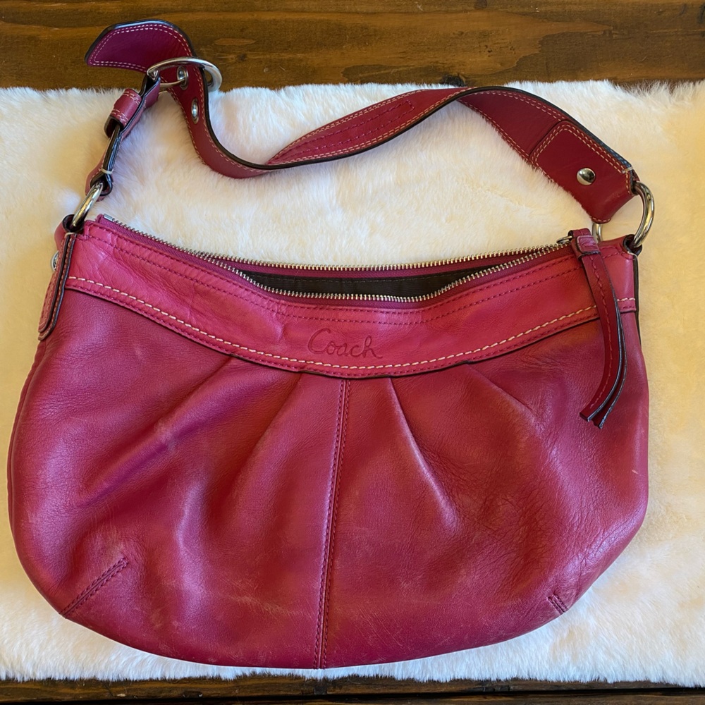 Coach Pink Leather Shoulder Bag with Crescent Shape